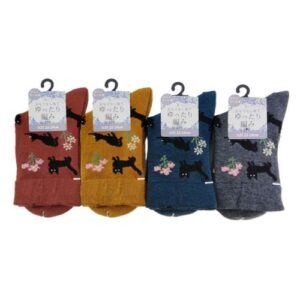 STREAM Hospitality Socks, Cat And Floral Relaxed Crew, Merino Wool Blend