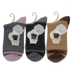 Petit Pas Low Crew Socks, Cat And Satin Ribbon
